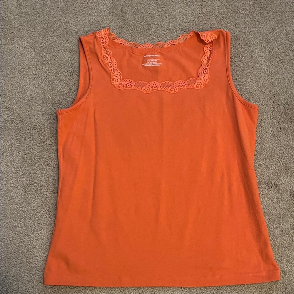 Christopher & Banks Vibrant Orange Tank Top with Lace Detail- size Large, EUC